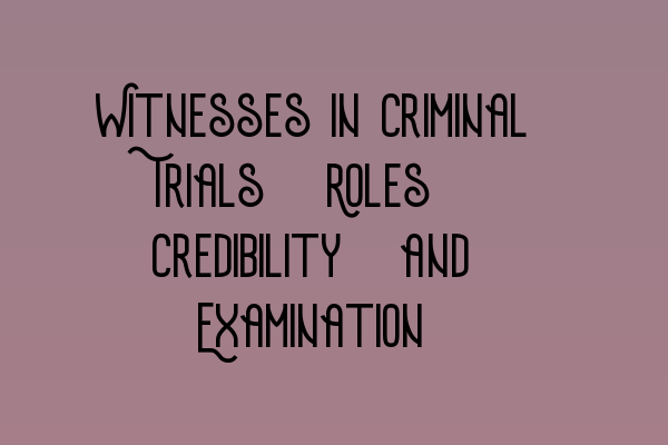 Witnesses in Criminal Trials: Roles, Credibility, and Examination