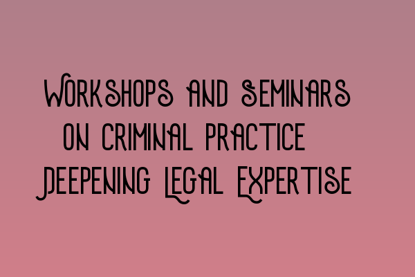 Featured image for Workshops and Seminars on Criminal Practice: Deepening Legal Expertise