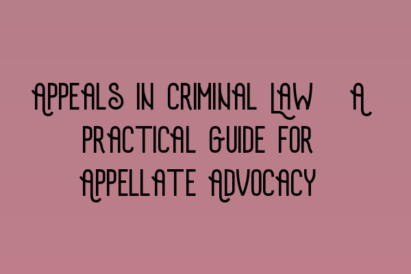 Appeals in Criminal Law: A Practical Guide for Appellate Advocacy