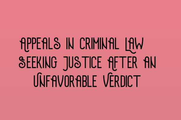 Appeals in Criminal Law: Seeking Justice After an Unfavorable Verdict