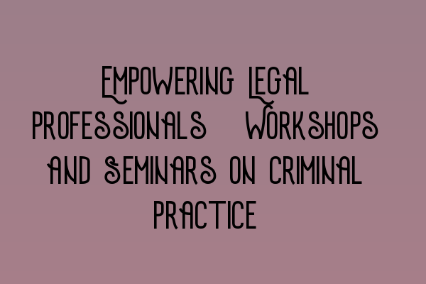 Empowering Legal Professionals: Workshops and Seminars on Criminal Practice