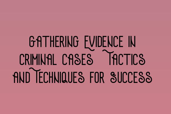 Gathering Evidence in Criminal Cases: Tactics and Techniques for Success