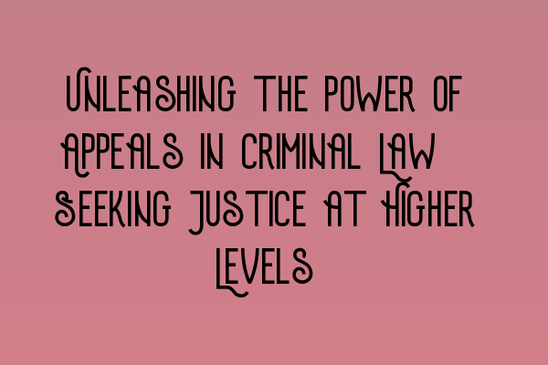 Unleashing the Power of Appeals in Criminal Law: Seeking Justice at Higher Levels