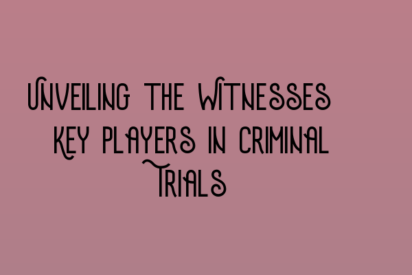 Unveiling the Witnesses: Key Players in Criminal Trials