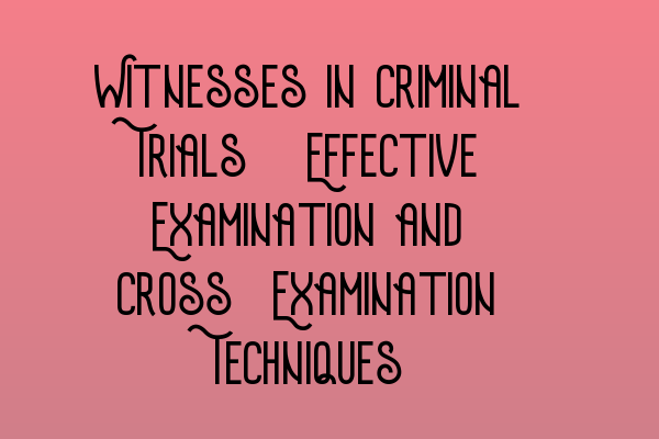 Witnesses in Criminal Trials: Effective Examination and Cross-Examination Techniques